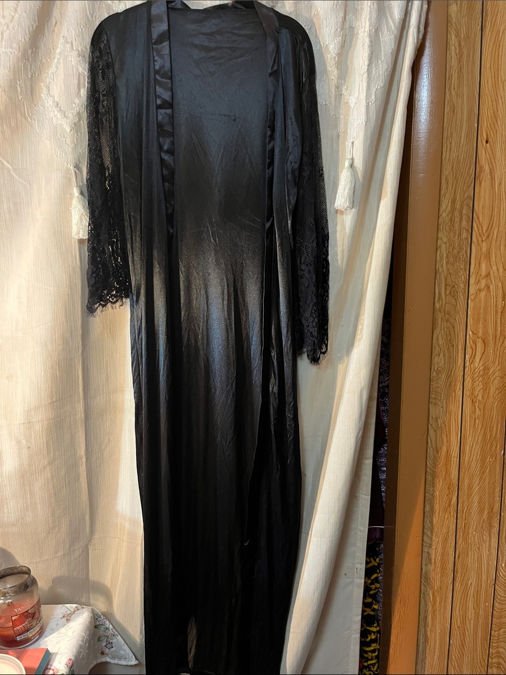 Black Satin & Lace Long Robe
